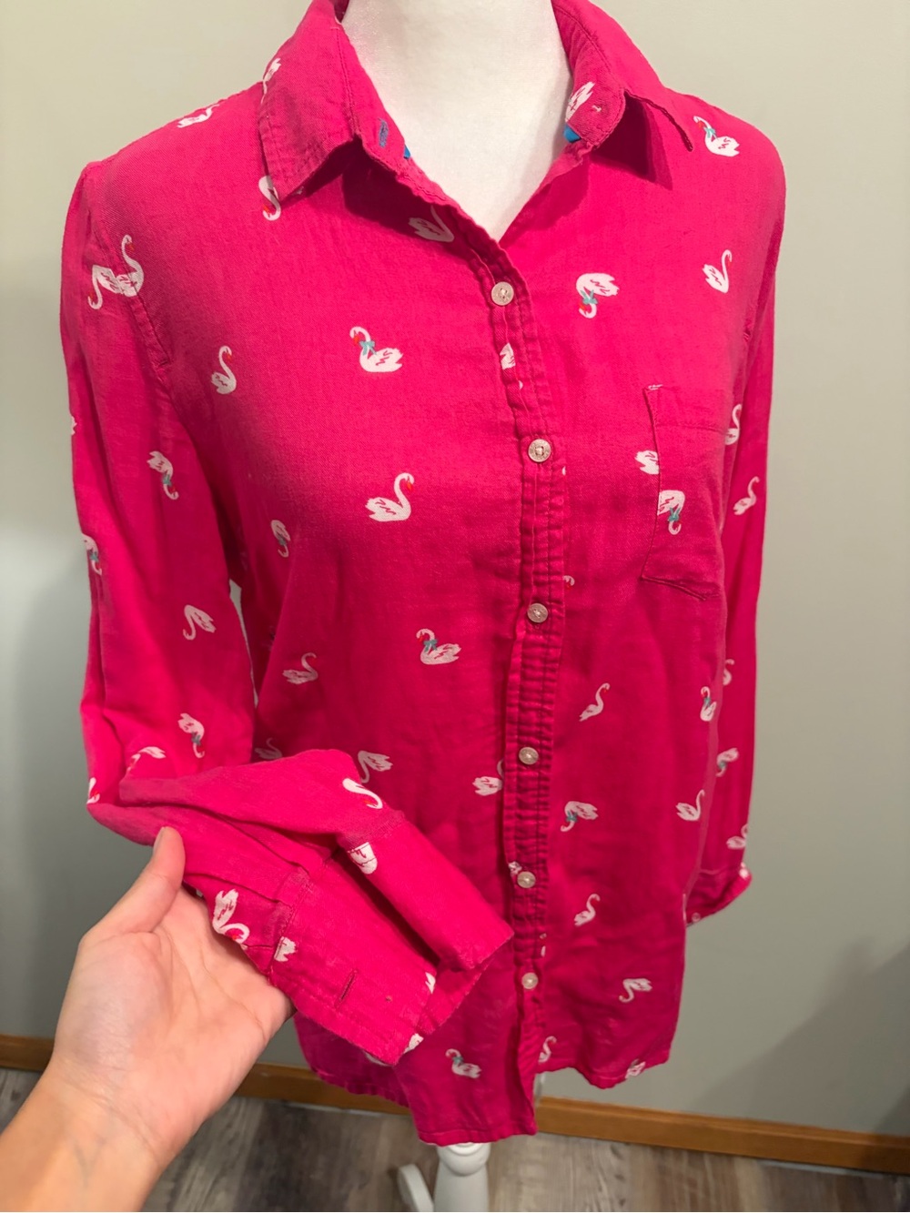 Le Tigre Hot Pink Swan Print Button-Down Shirt